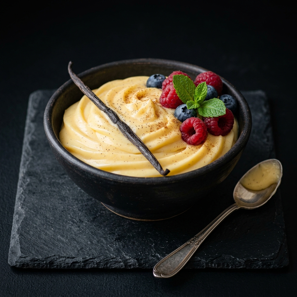Crema pastelera de vainilla con frutos rojos